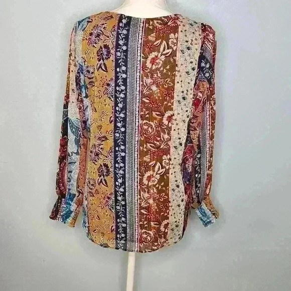 Dressbarn multi colored long blouse gathered sleeve, sheer and lined size S - Picture 7 of 14